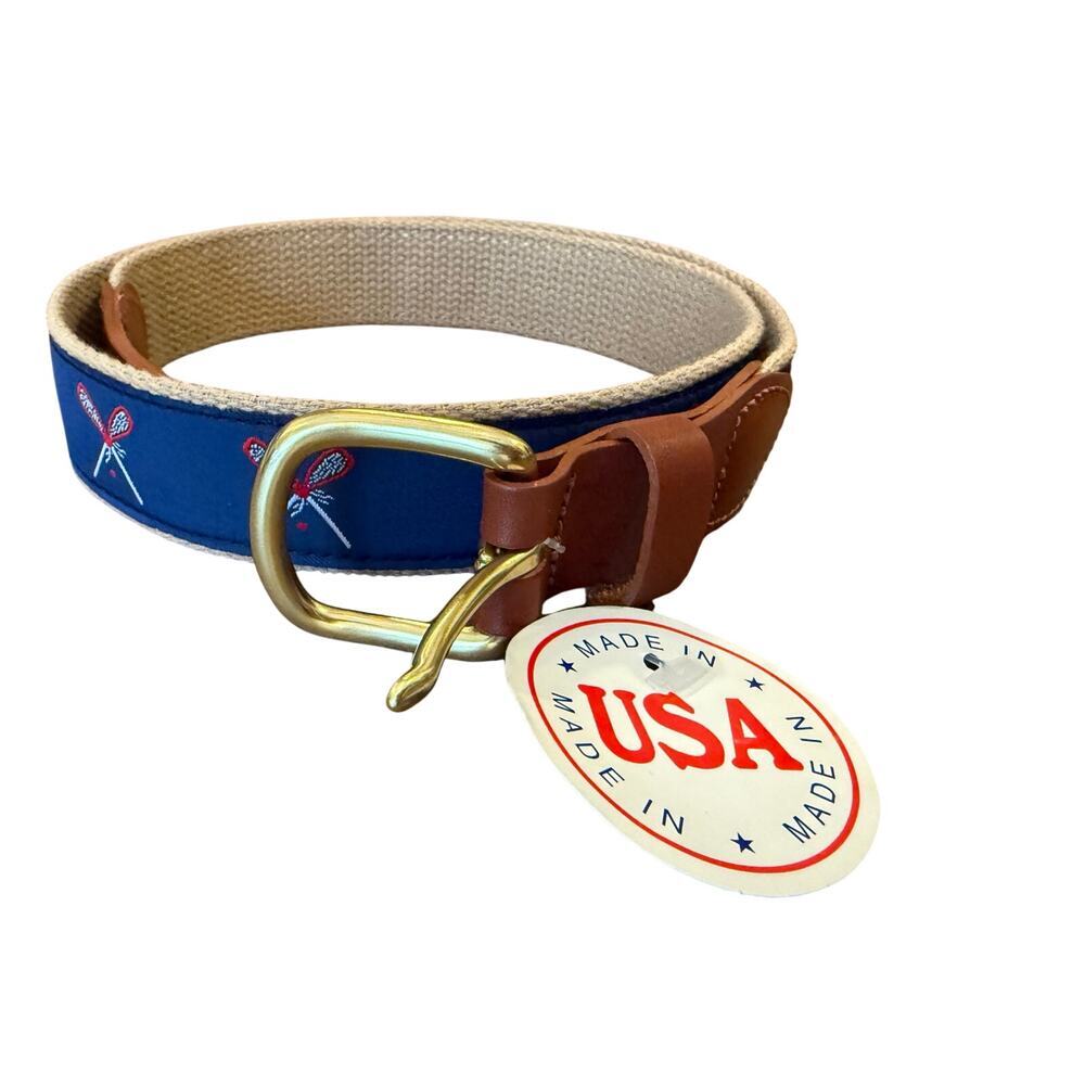 New Leather Man Ltd. Lacrosse canvas Leather Belt size 36 NWT